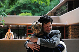 Dimitrie Lazich, a performer with the Opera Theater of Pittsburgh, rehearses “Shining Brow” on Fallingwater’s Terraces.
Photo courtesy of the Pittsburgh Post-Gazette  