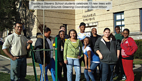 Students appreciating the greenery